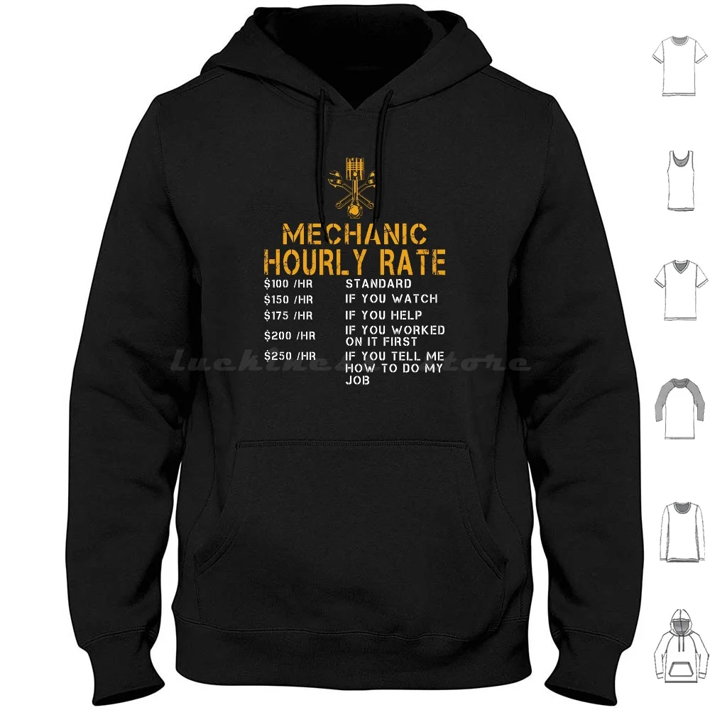 Mechanic Hourly Rate Hoodie cotton Long Sleeve Funny Mechanic Hourly Rate Labor Rates Fix Things Funny Mechanic Hourly