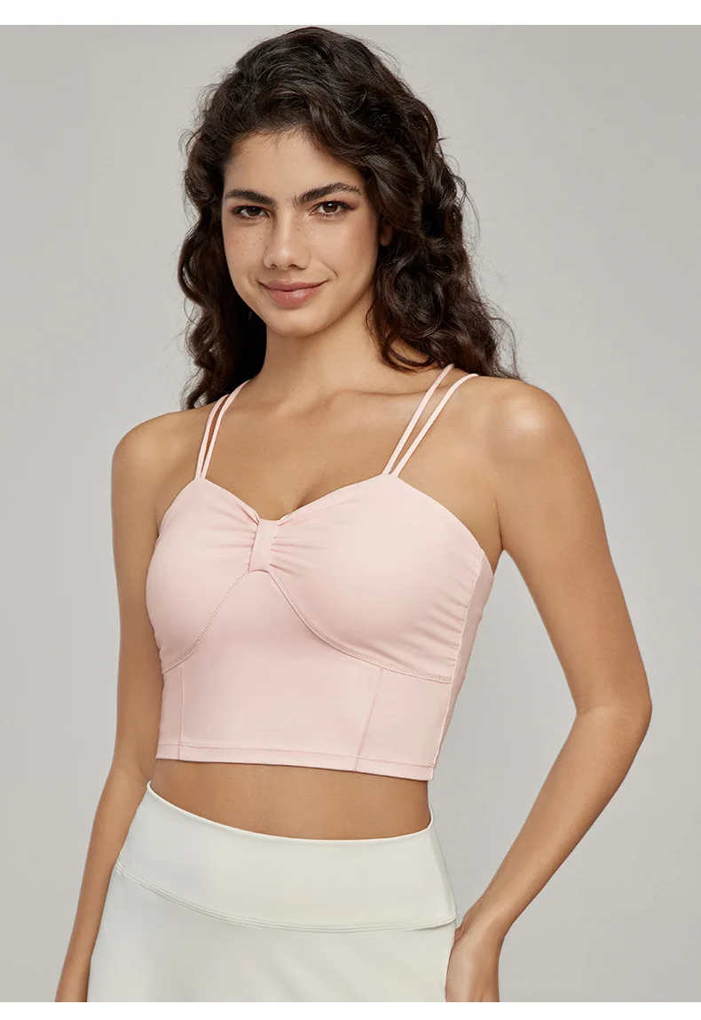 

Summer Female Yoga Pleated Yoga Tank Top Thin Shoulder Straps Vest Sports Gym Fitness Running Workout Breathable Elastic Vest