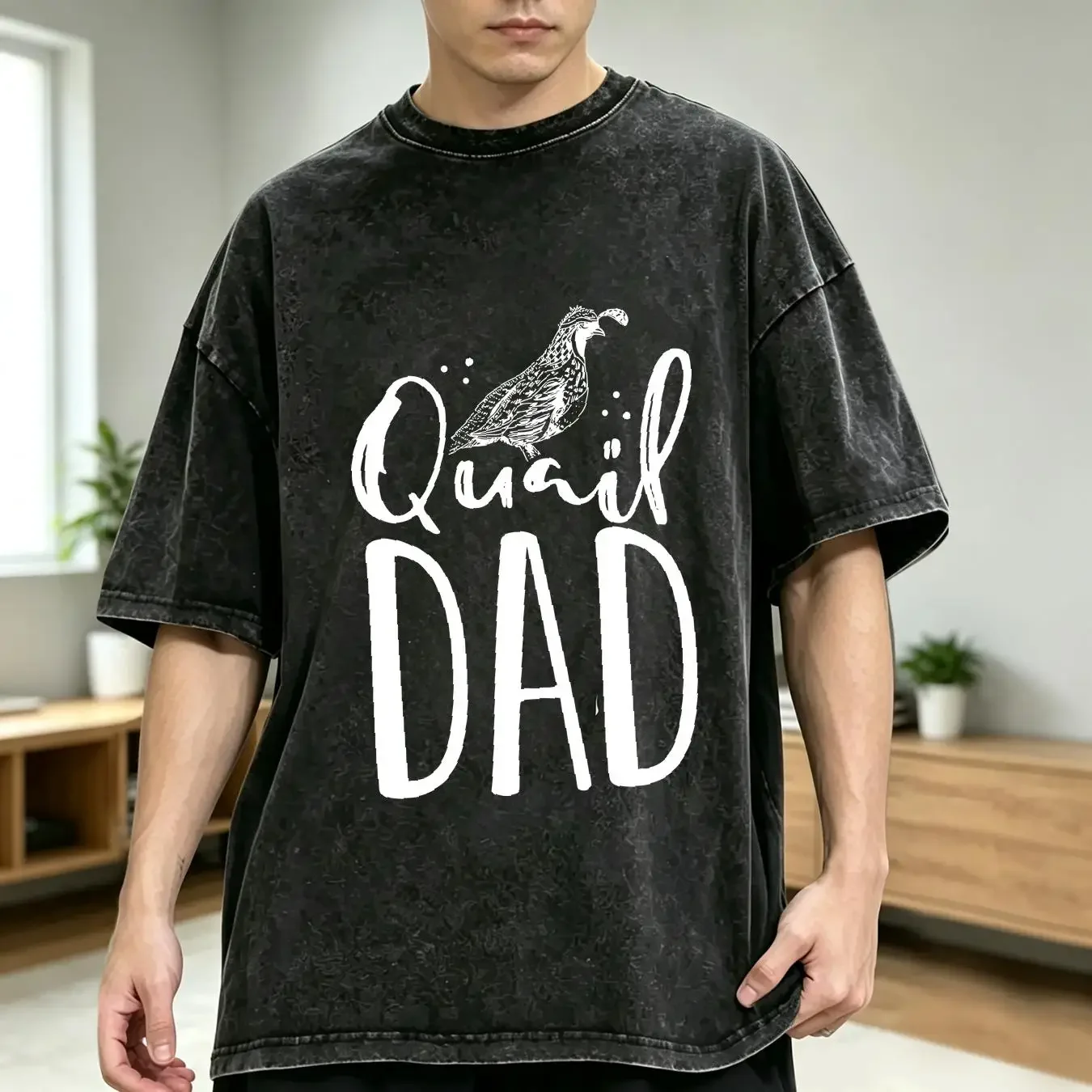 washed T Shirt Quail Dad Bird Lover Daddy Ornithologist  vintage Washed Slightly Unisex graphic Versatile designer clothes