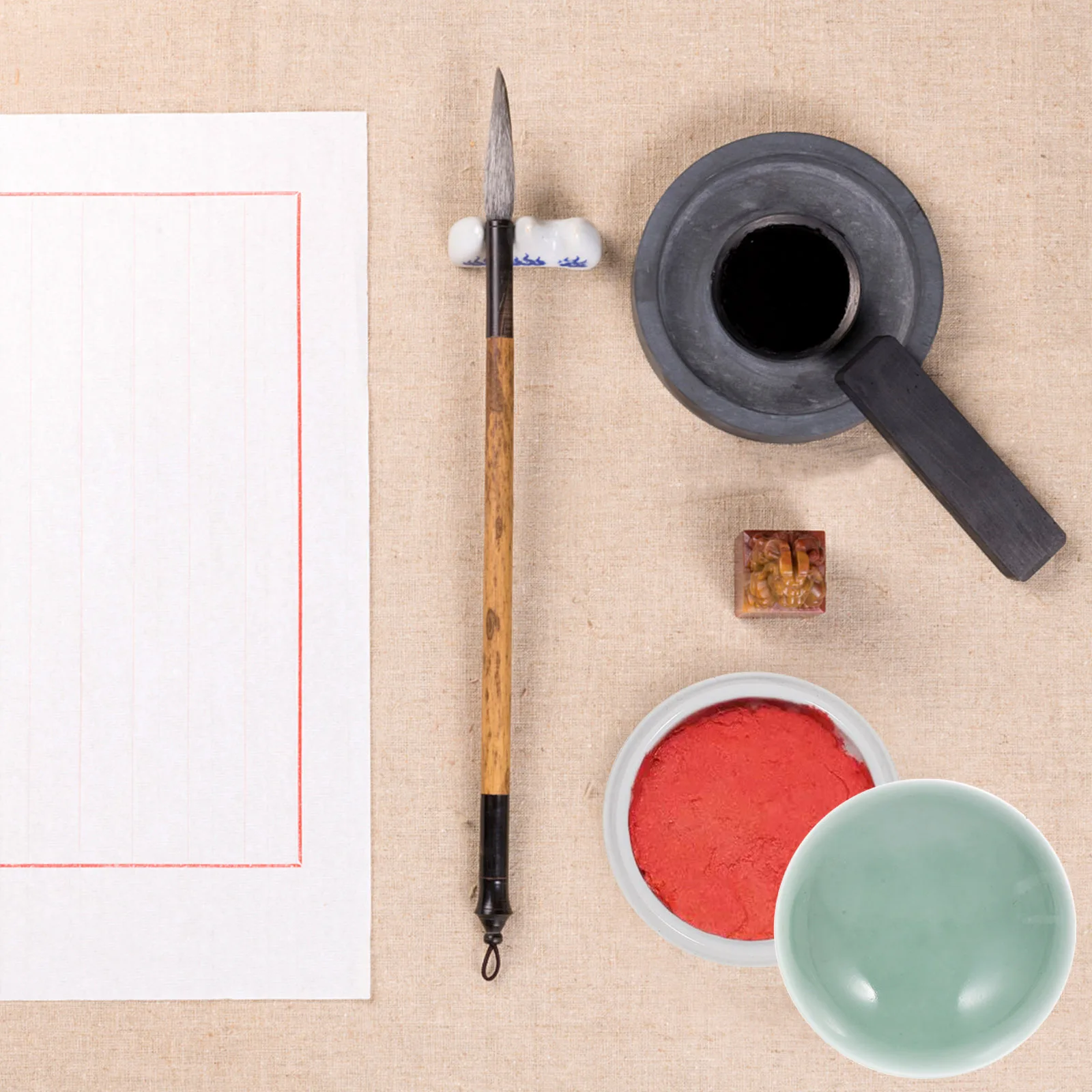 صندوق بورسلين رائع للخط صغير خفيف الوزن وسهل التنظيف صندوق معجون الحبر الأحمر لسطح المكتب زينة من البورسلين #3