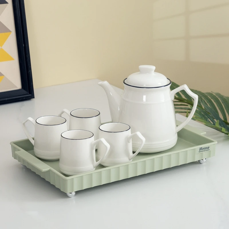 

Modern Cream Style Tea Set With Drying Tray Large Capacity Tea Kettle Water Cups For Home Living Room Kitchen Essentials