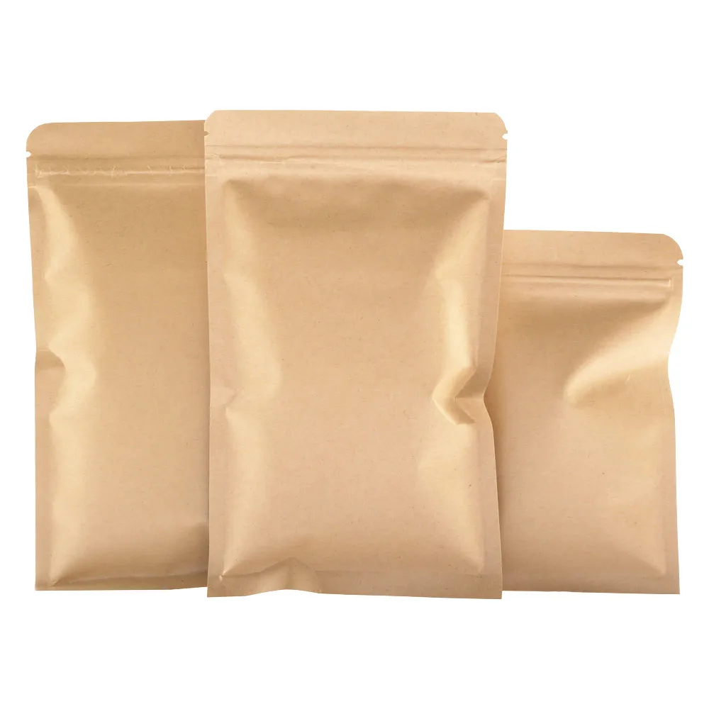 100pcs Brown Kraft Paper Zip Lock Bags with Inner Aluminum Foil - Zip Resealable Storage Package Self Sealing Tea / Gift Pouches