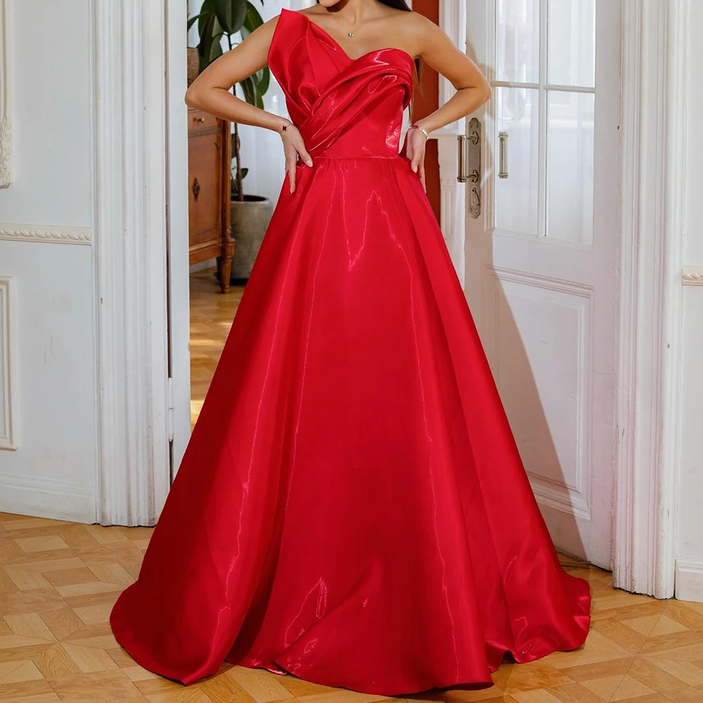 

Customized A-line Evening Dresses Floor-length Strapless Sleeveless Prom Gown Fashion Pleat Simple Draped Backless Party Gown