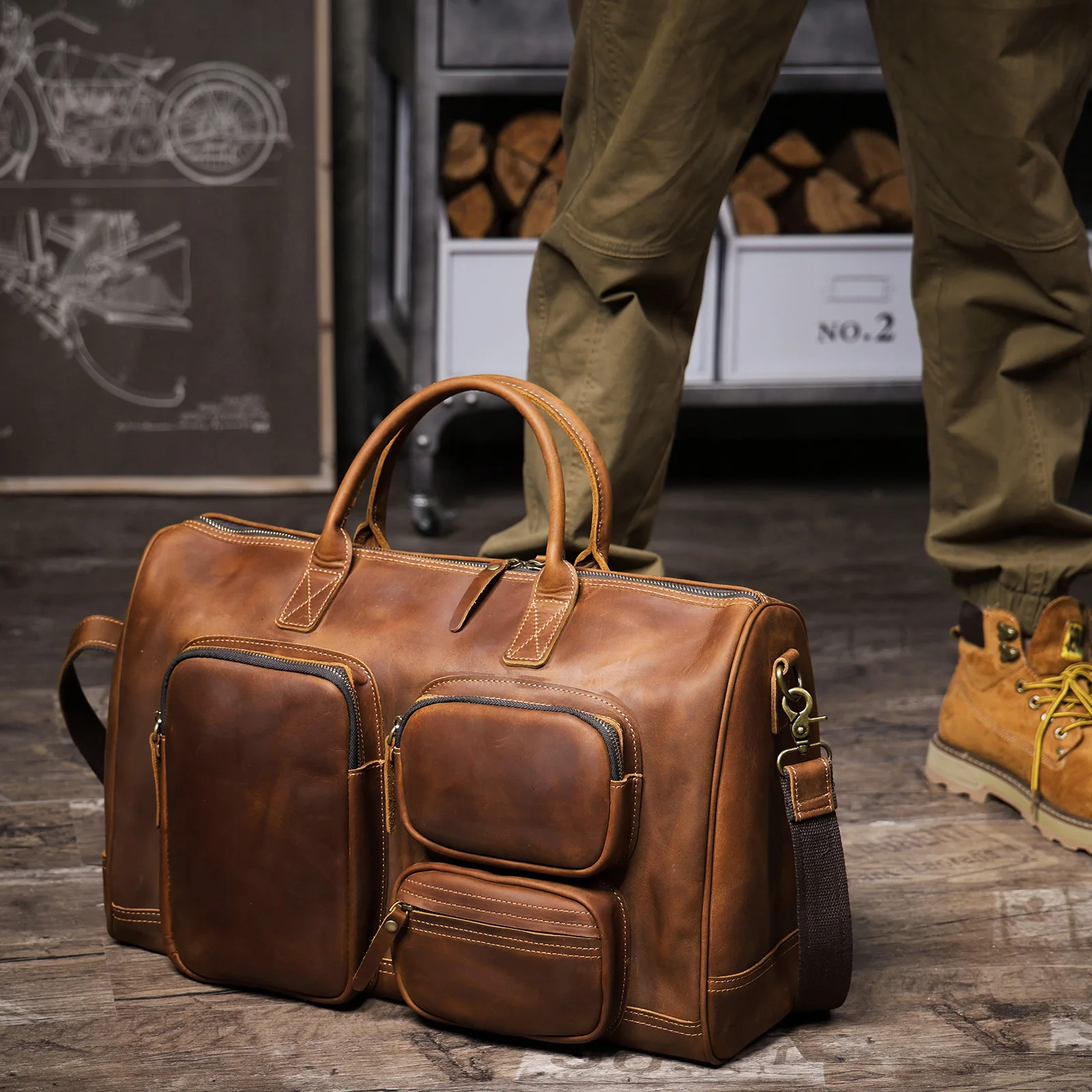 S.WORKER Premium Echtleder Business-Handtasche Vintage Herren Vollnarbenleder-Aktentasche für Geschäftsarbeit 16" Laptop-Tasche – Detail 5