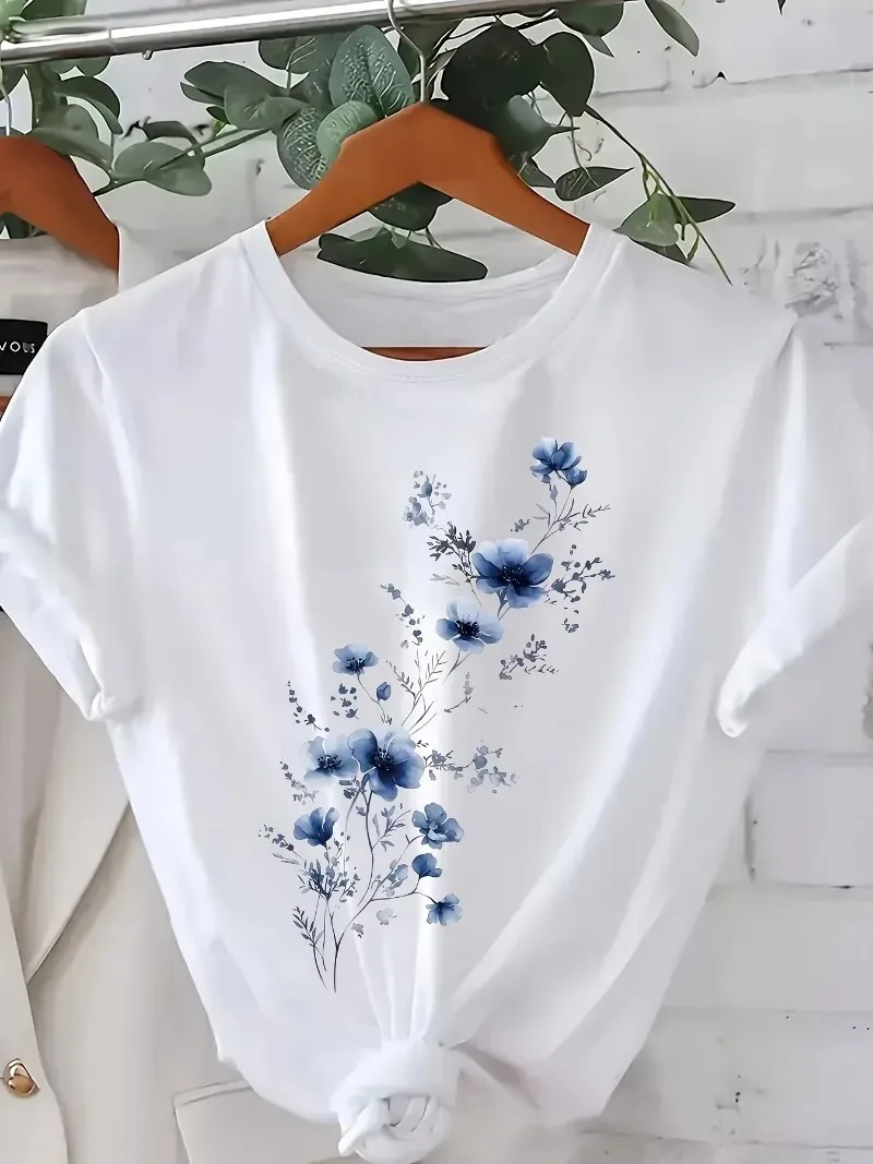 Simple Printed T-shirt, Various Printed Women's Tops, Summer Casual Comfortable T-shirt, Women's Tops