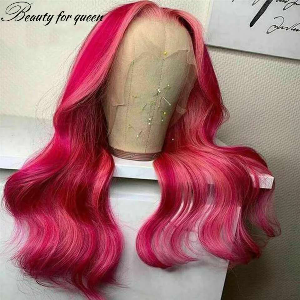 Pink Lace Frontal Human Hair Wigs HD Transparent Lace Frontal Wigs For Women Brazilian Hair Front Lace Wig With Natural Hairline