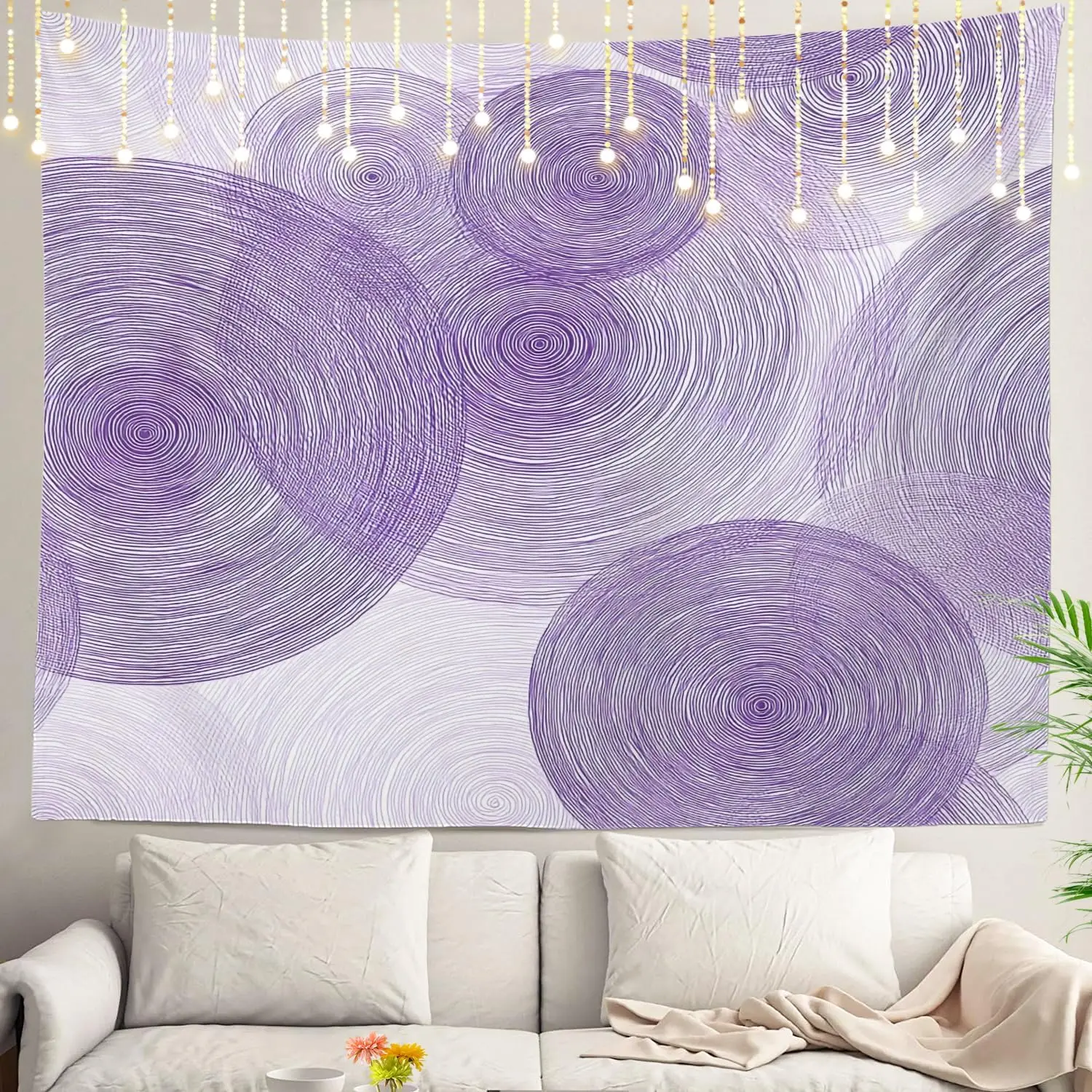 Bohemian Abstract Tapestry Wall Hanging Purple Swirl Decor Polyester Fabric Modern Geometric Art for Living Room and Bedroom