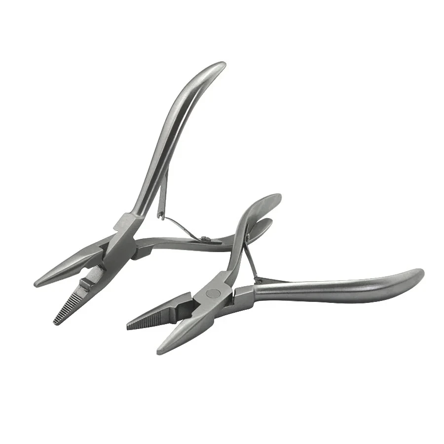 2 PCS  Silver Stainless Steel Clamp Hair Extension Plier with small grooves Keratin Hair Extensions Tools