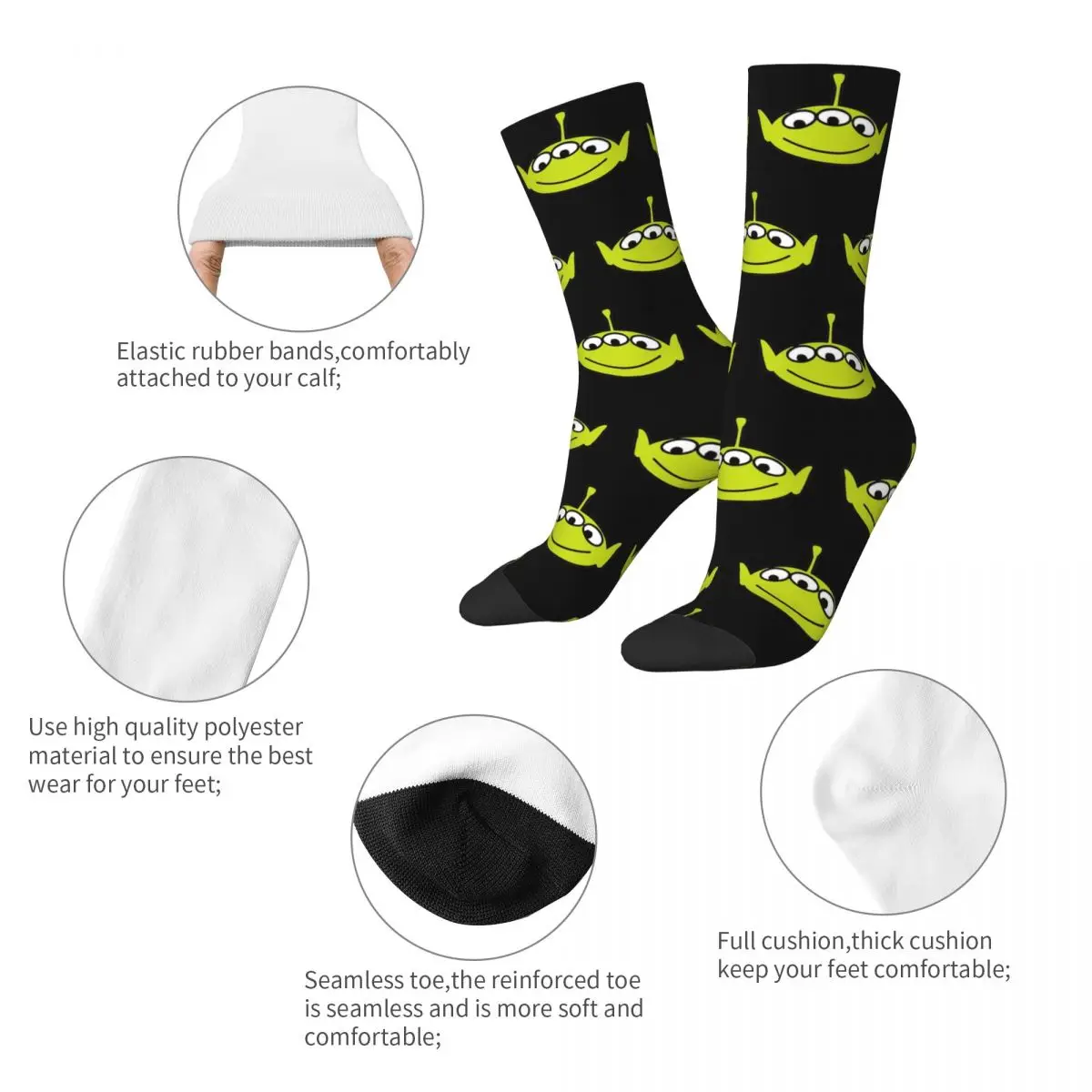 Bas d'escalade doux antibactériens pour hommes, chaussettes Alien Head Toy Story, chaussettes à motif Chimsocks, hiver