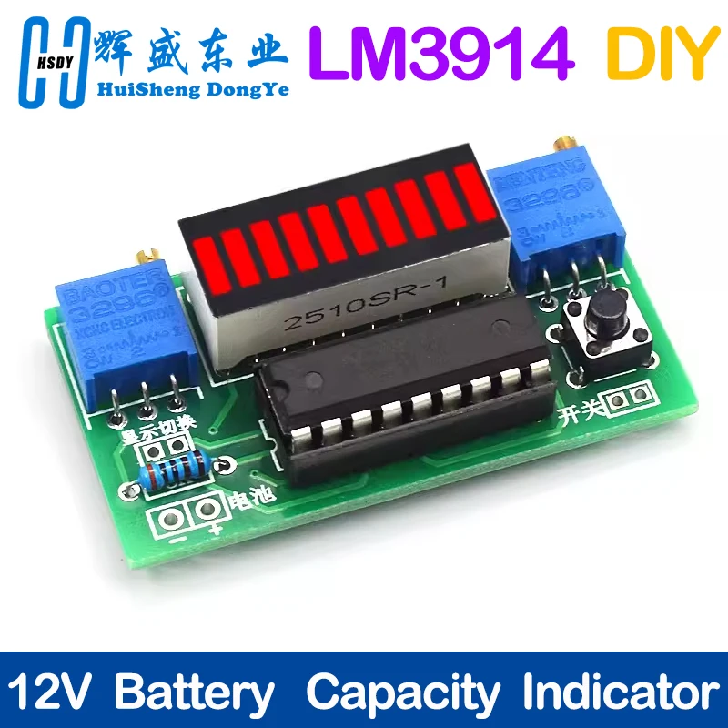 LM3914 10-segmentowy moduł wskaźnika pojemności baterii litowej 3,7 V 12 V Tester poziomu mocy Wyświetlacz LED Elektroniczne zestawy DIY
