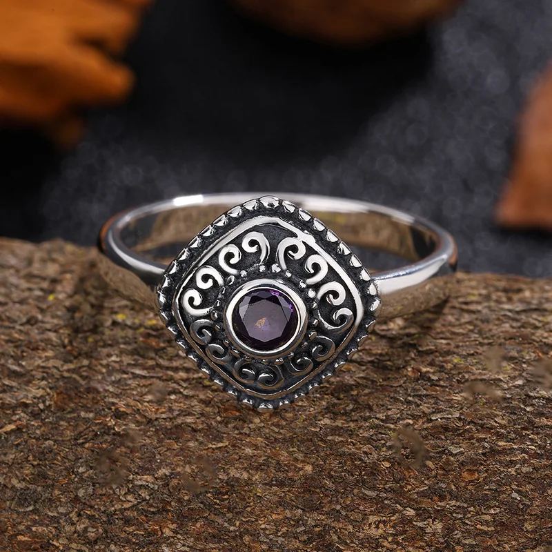 

Кольцо из стерлингового серебра 925 пробы на Хэллоуин, винтажное кольцо с бриллиантом и антикварным узором, уникальный модный дизайнерский ремешок