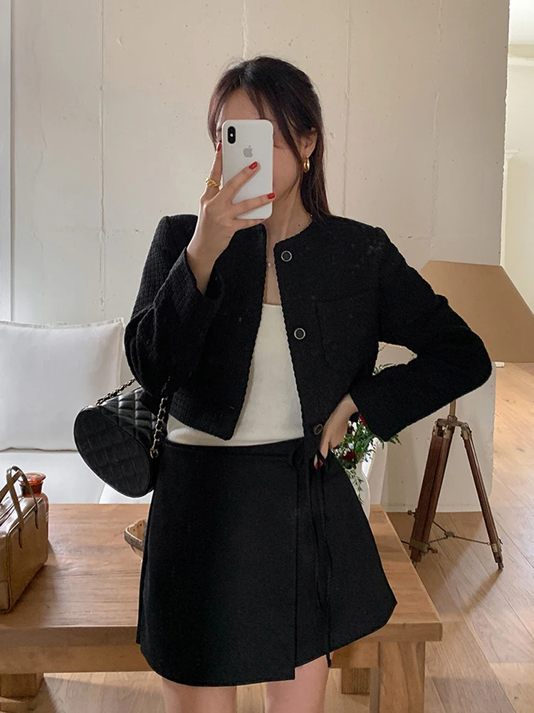 เสื้อโค้ทผู้หญิงสไตล์เกาหลี แขนยาว ทรงวินเทจ ติดกระดุม ผ้าโพลีเอสเตอร์ สำหรับใส่ทำงาน