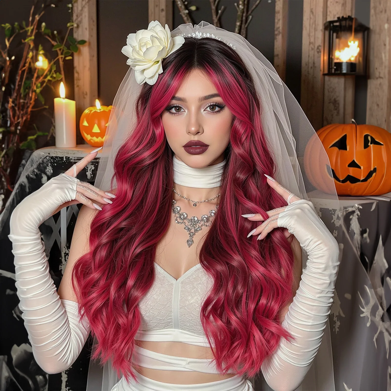 

Хэллоуин Длинные Вьющиеся Драконы Фрукты Розовый Синтетический Волнистый Парик Средняя Часть Волнистых Париков Для Женщин Повседневный Косплей Красочные Искусственные Волосы