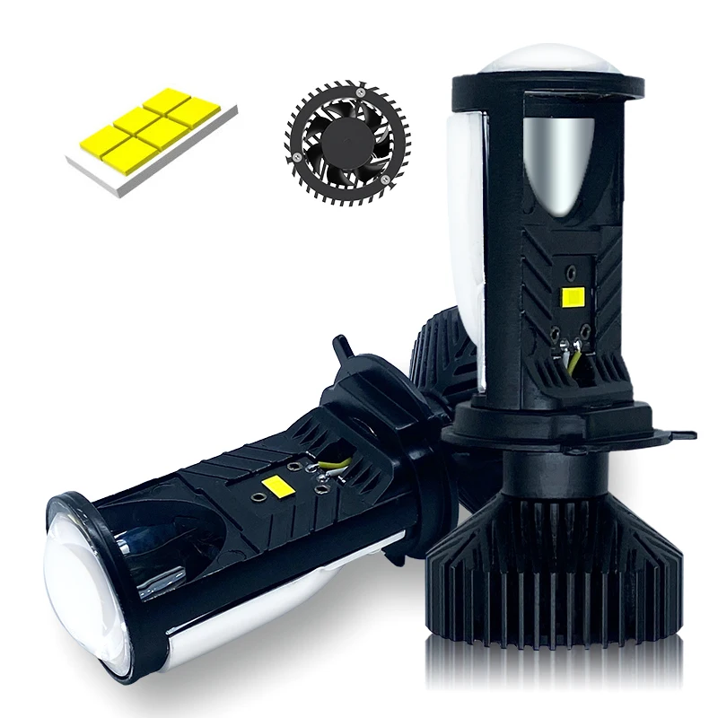 2PCS Y6 H4 LED Lens Projector Headlight Car Lamp with Fan Cooling 90W Automobile Hi Lo Beam Bulb 6000K LHD Mini Len LED Light view 4