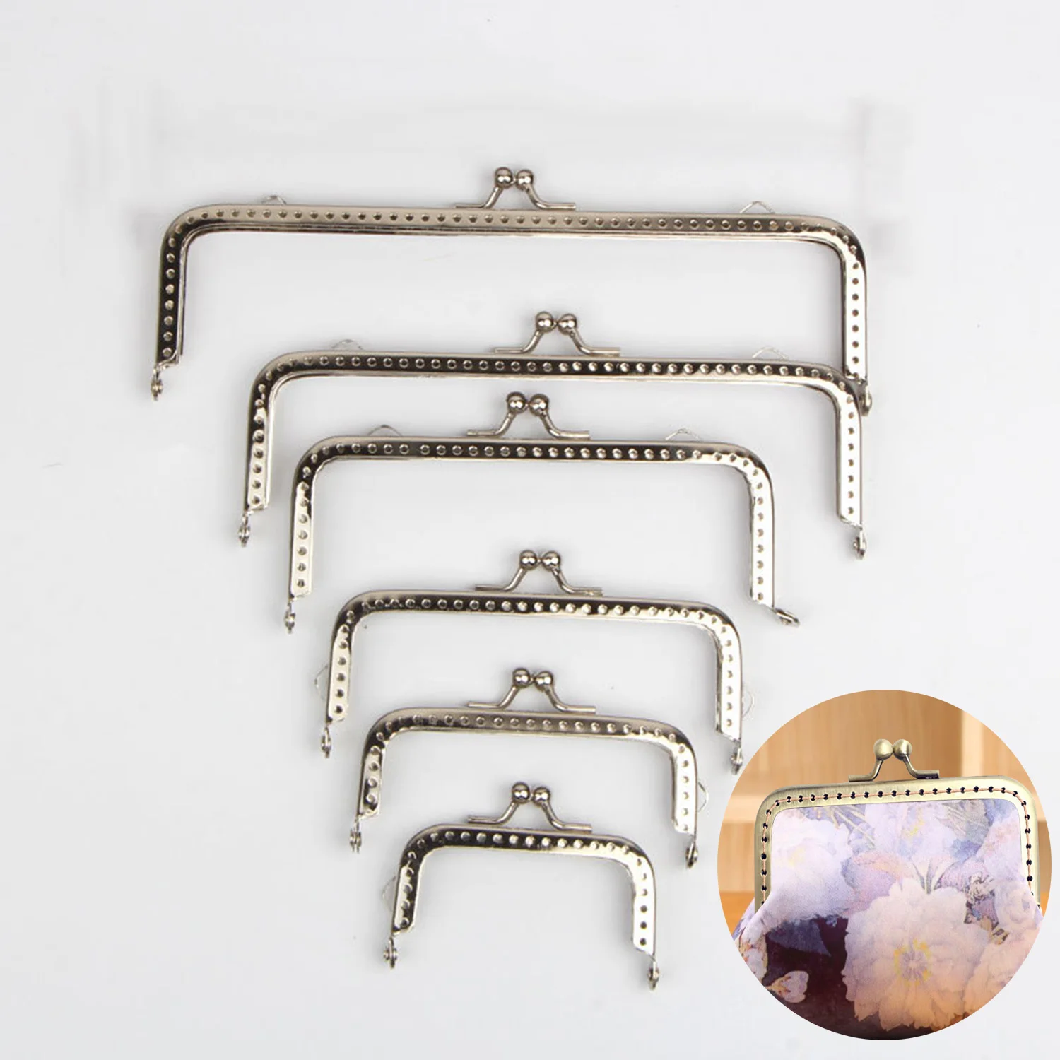 8/10/12/15/18cm DIY Metal Bronze Color Rectangular Frame Purse Handle Coin Bags Metal Kiss Clasp Lock Frame Accessories