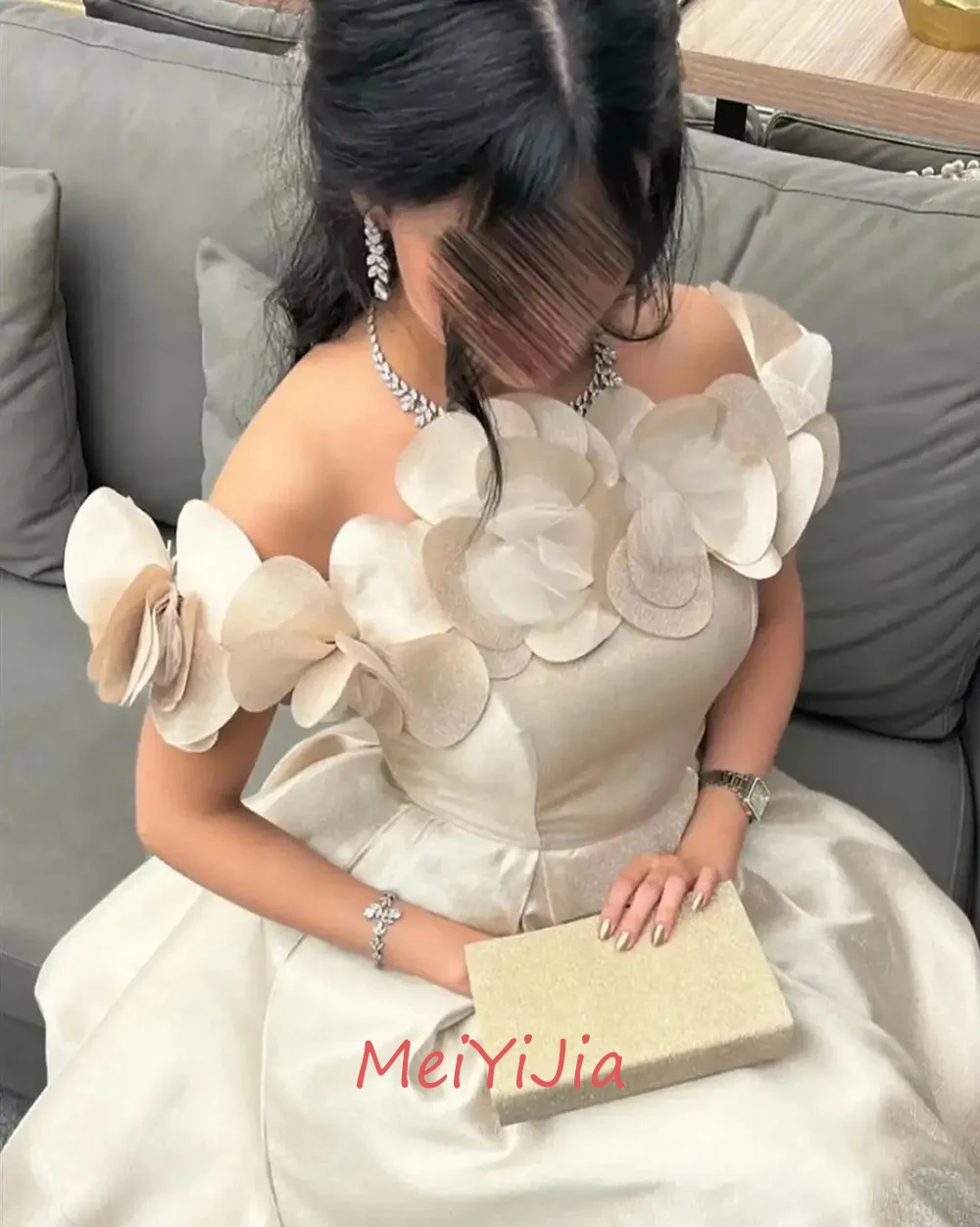 MeiYiJia Strapless Simple Flower Satin Sleeveless Backless Ruffle Saudi Arabia Sexy Evening Birthday Club Outfits Summer 2024