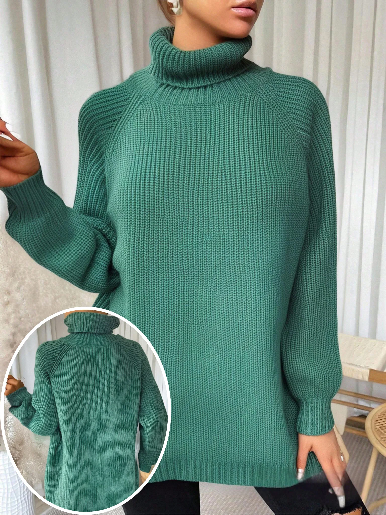 Plus Size Women's Casual Solid Turtleneck Long Sleeve Knit Pullover Sweater, Perfect for Winter view 5