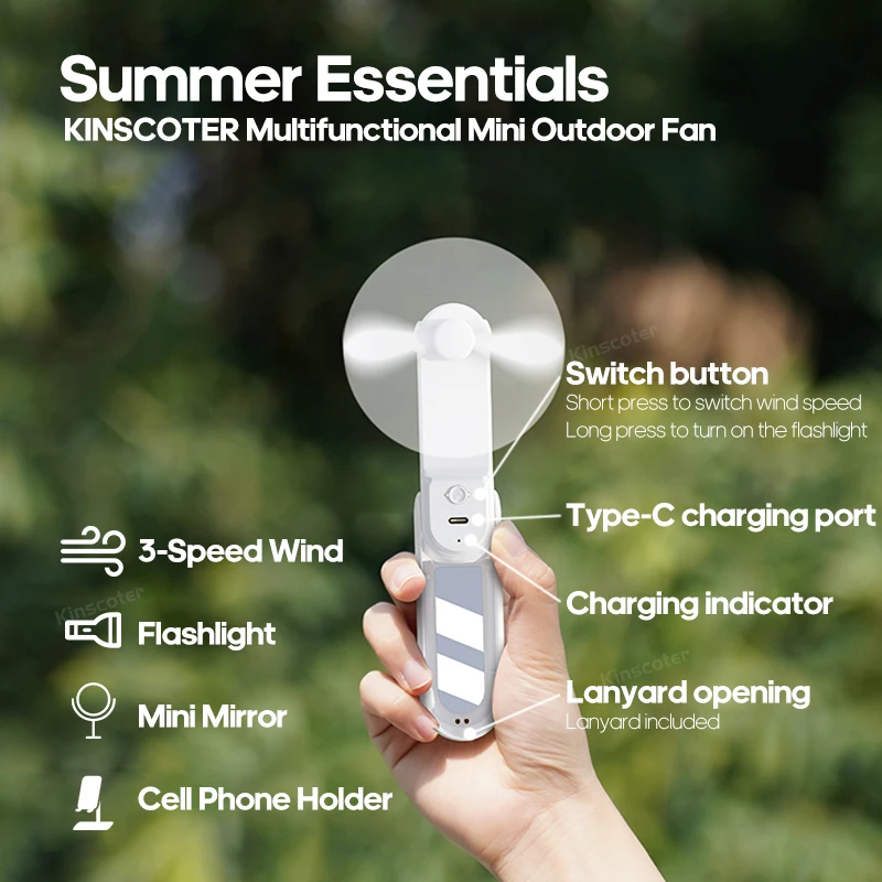 Portable Fan Mini Handheld Fan Rechargeable 1200mAh Small 3 In1 Pocket Fan with  LED Lighting Phone Holder
