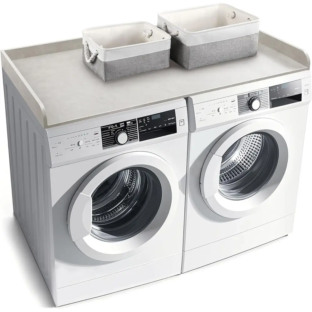 

Laundry Room Wood Countertop with 2 Baskets, Non-Slip, 27.5x54 Light Grey Marble Storage