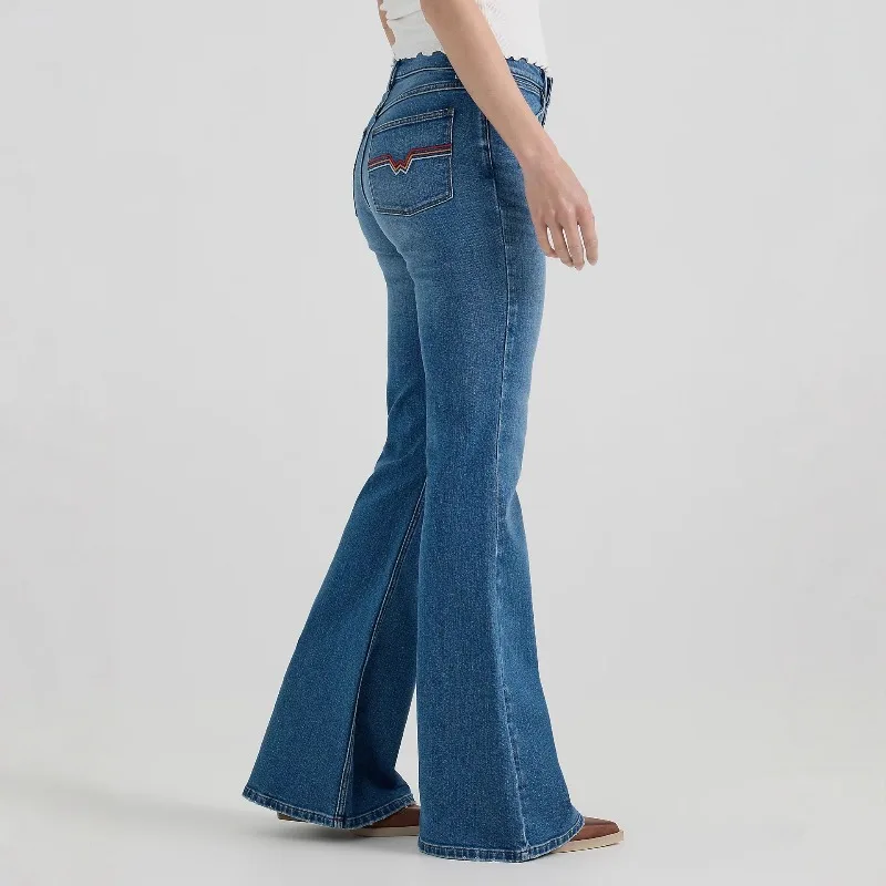 Damen Four Seasons New Fashion Denim Hoch taillierte Schlaghose, einfache und bequeme elastische bestickte Temperamentjeans