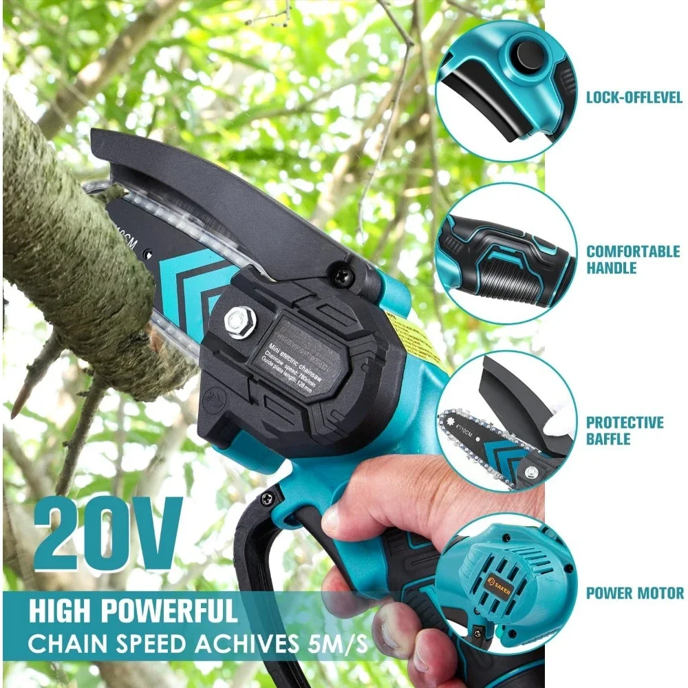 Mini Portable Electric Cordless Chainsaw,Battery Powered,Small Power Handheld Pruning Shears,(2PCS 20VBatteries&3 PCS Chains)