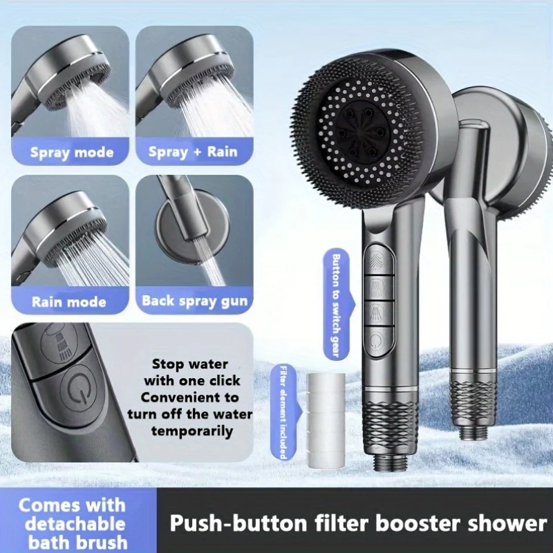 

4 Mode Pressurized Shower Head High Pressure Water Massage Showerhead With Filter Handheld Shower Mixer Bathroom Accessories