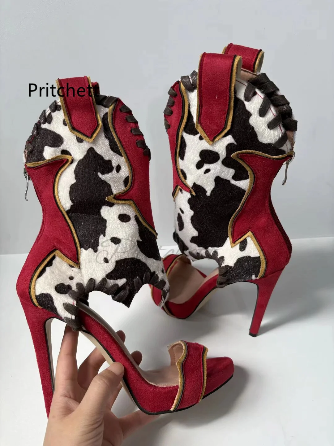 Patchwork Horsehair Summer Boots for Women Open Toe Colorblock Suede High Heels Sandals Fashion Leopard Low Platform Shoes