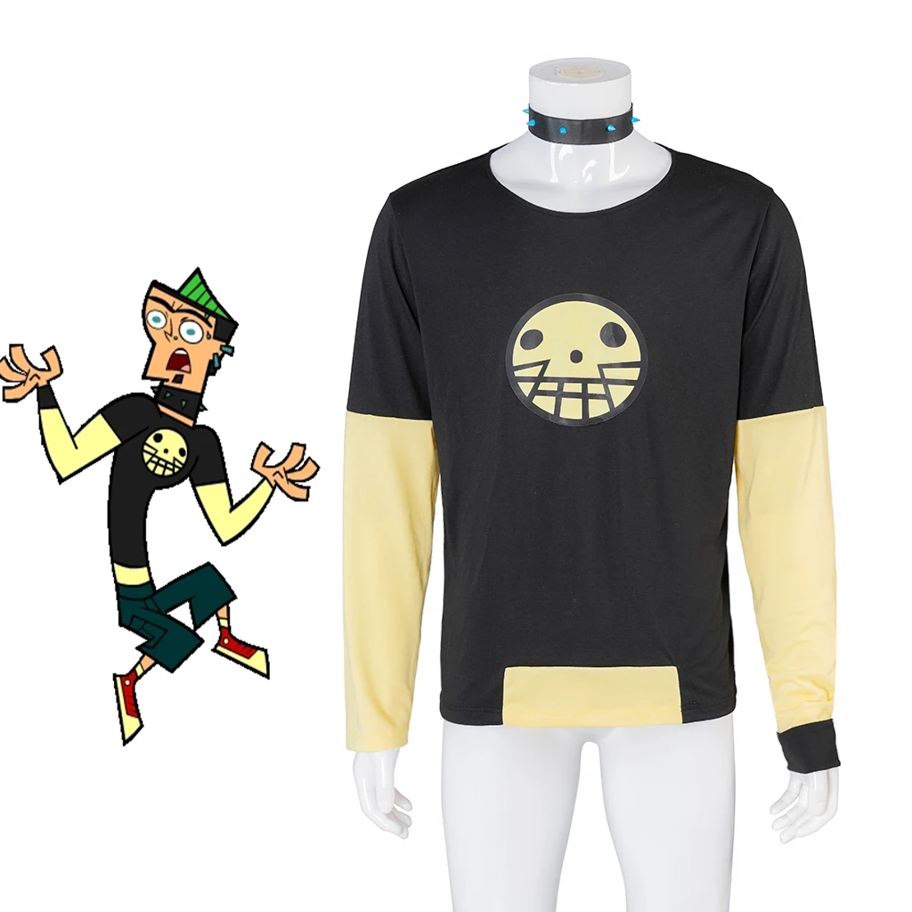 

Total Drama Island Anime Duncan Cosplay T-Shirt Men Gothic Punk Skull Print Long Sleeve Tops Theme Party Comic Con Streetwear