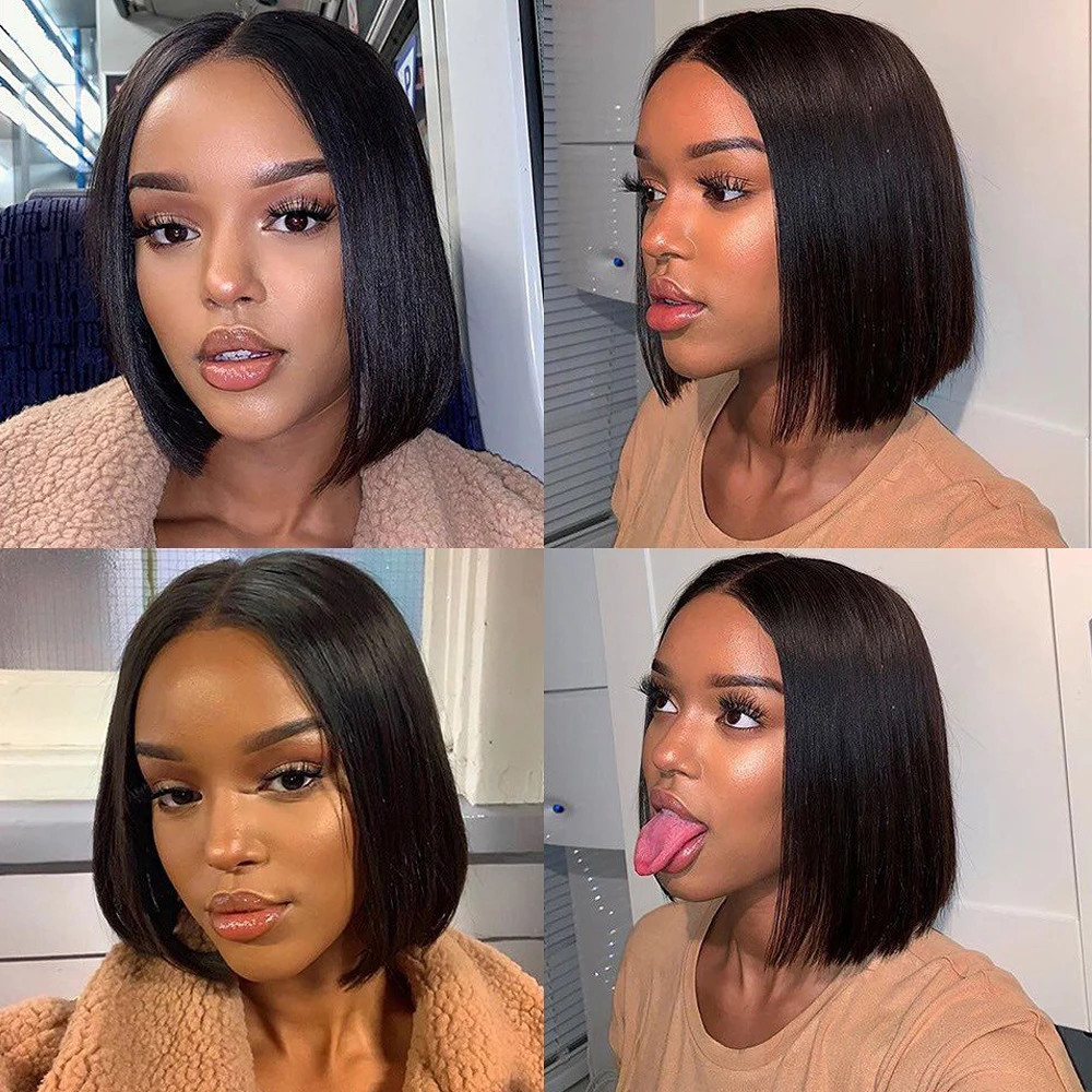 100% Human Wig 13x4 Brazilian Lace Front Human Hair Wig Short Straight Bob Wig For Women Remy 4x4 Closure Bob With Baby Hair image 2
