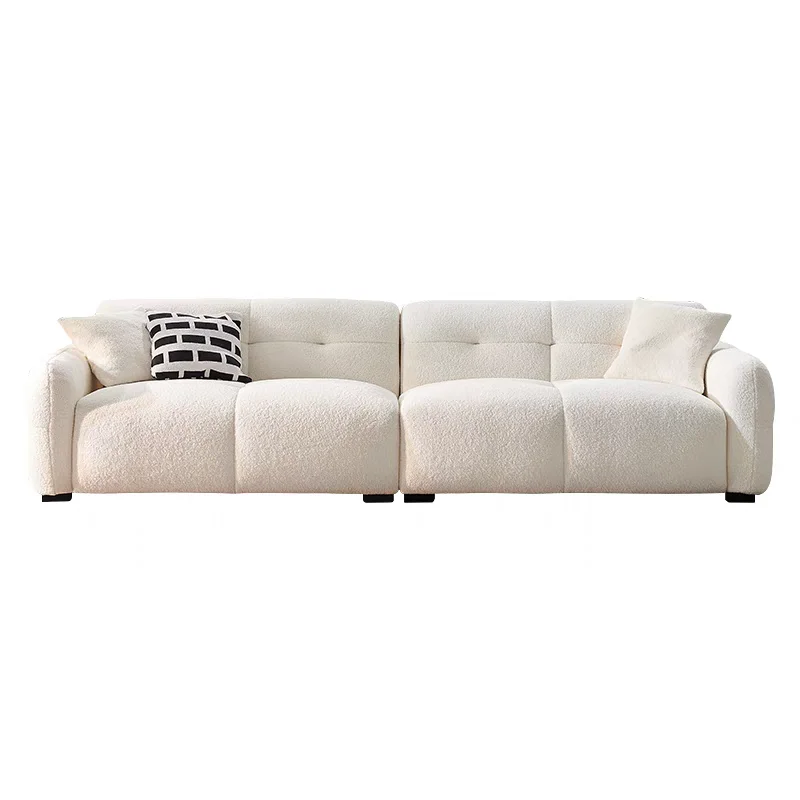 

French cream style living room small apartment simple modern cloud fabric lamb wool light luxury designer straight row sofa