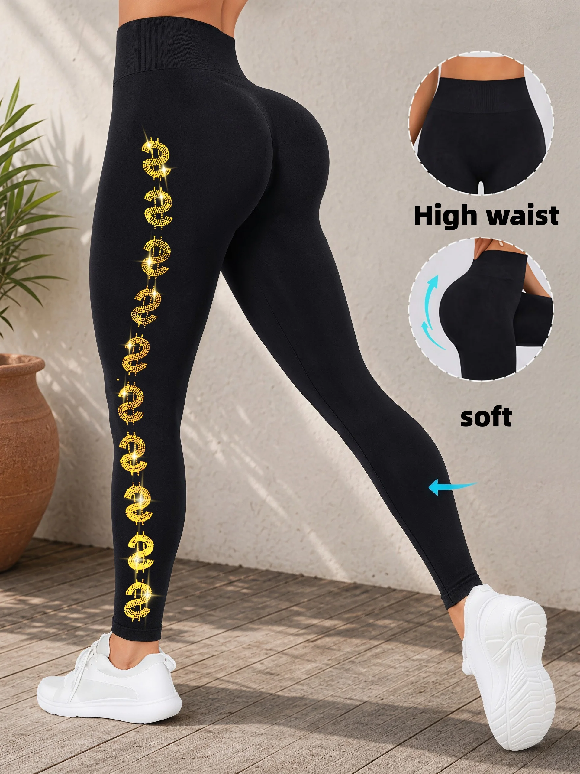 1-Pack Women's Side Rhinestone Ankle Leggings Fashion High Stretch Pants for Workout Daily Shopping Casual Outings