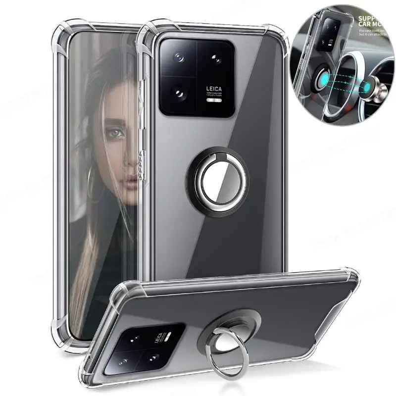 Ring Stand Transparent Case For Xiaomi MI 13T Holder Bracket Cases For Xiaomi MI 13 Ultra Pro Shockproof Clear Soft Back Cover