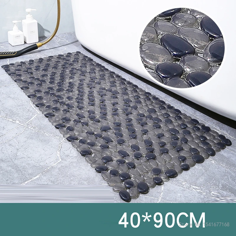 Transparent PVC Foot Floor Mat Anti Drop Long Strip Bathtub Creative Bedroom Entry Non Slip Bathroom Shower Room Cobblestone 1Pc