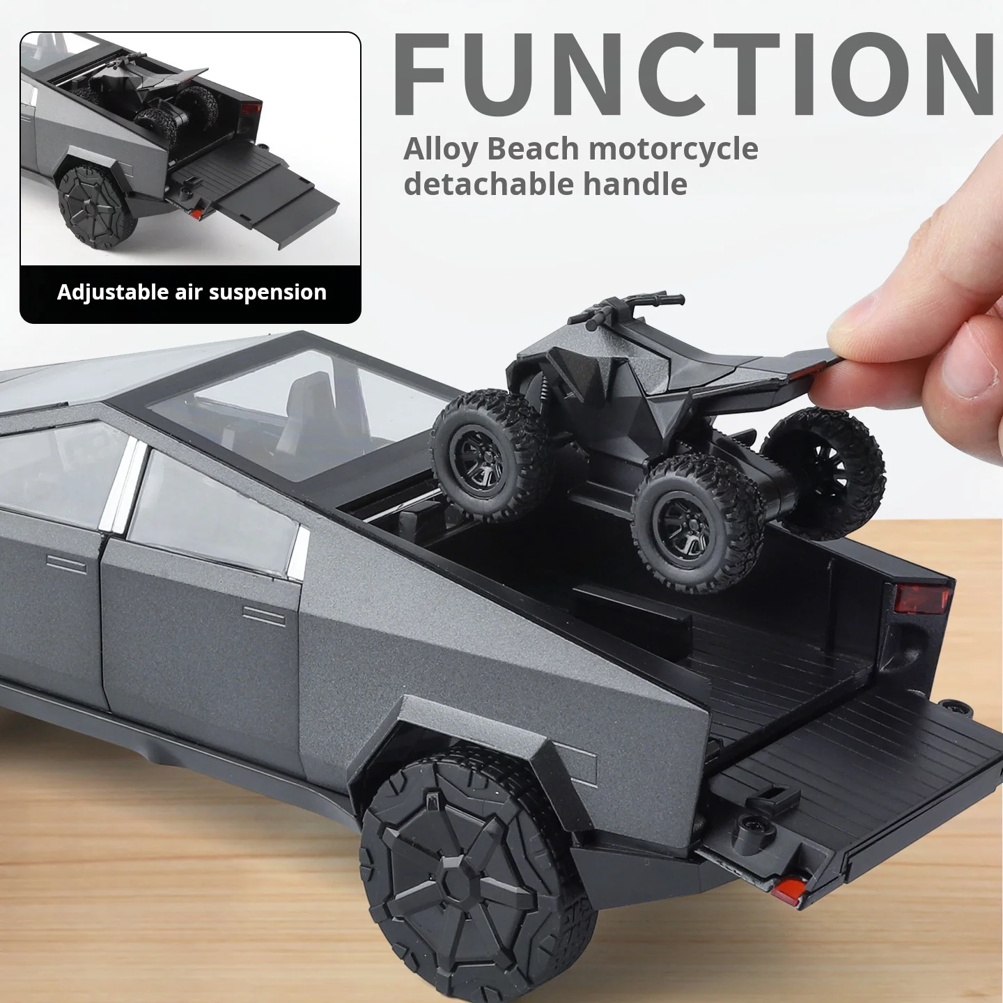 1:24 Remote Control Electric Door Cyber Pickup Exquisite Alloy Car Model Mecha-Style Off-Road Vehicle Metal Toy Pull Back