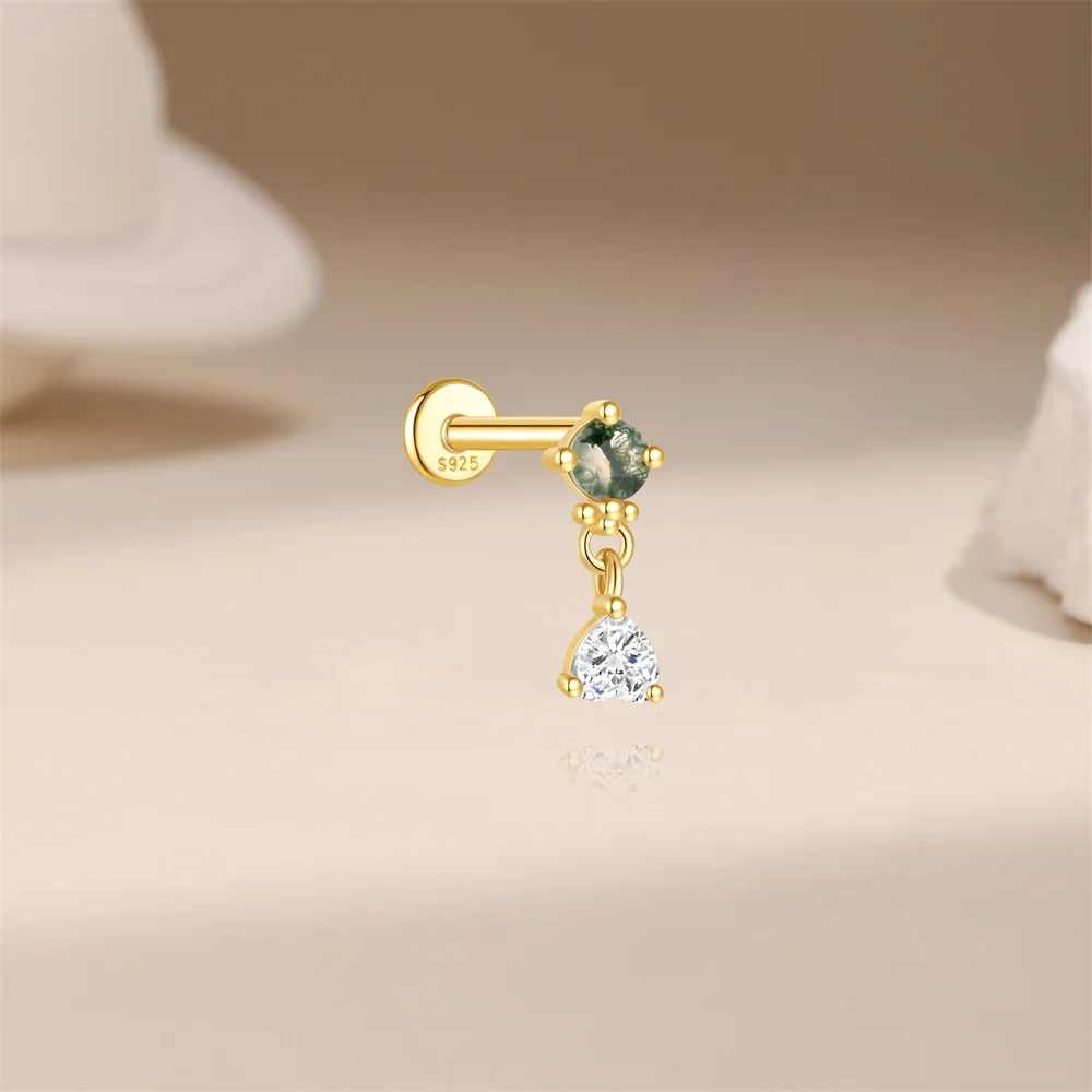 Aide 1pc 925 Sterling Silver Inlay Zircon Aquatic Agate Earrings for Women High Quality Exquisite DIY Fine Jewelry Accessories - view 5