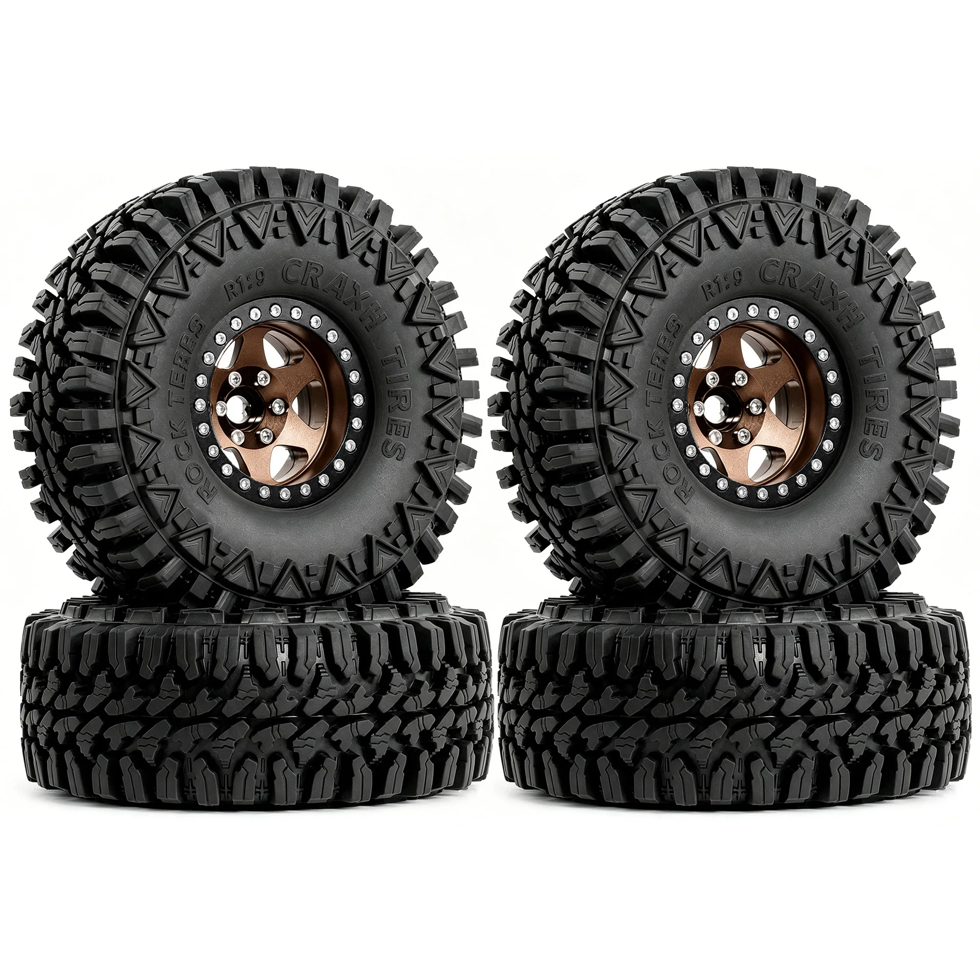 

1.9 Beadlock Wheels and Tires 4 Pack, 120mm RC Crawler Tires with -10.5mm Negative Offset Rims, 12mm Hex RC Wheels and Tires for