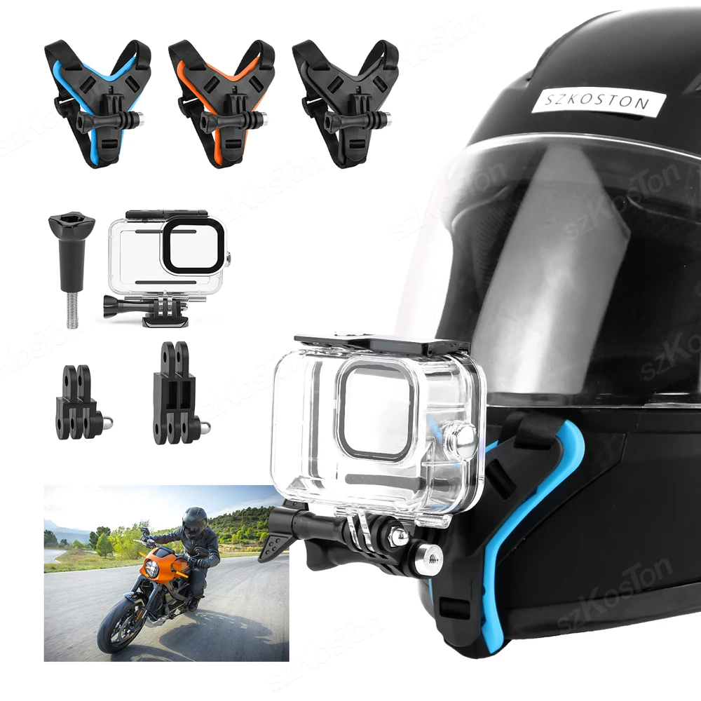 Helmet Strap Mount For Gopro Hero 12 11 10 9 8 7 6 5 4 3 Motorcycle Yi Action Sports Camera Mou nt Full Face Holder Accessories