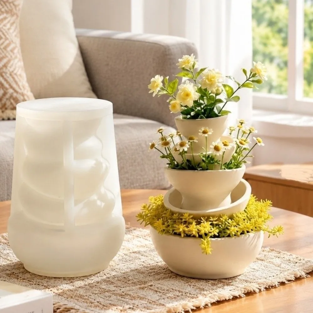 Silicone DIY Spiral Pool Mold 3D Multi-Layer Spiral Flower Pot Mold Reusable Non-stick Gypsum Craft Mold Plants Pot Making