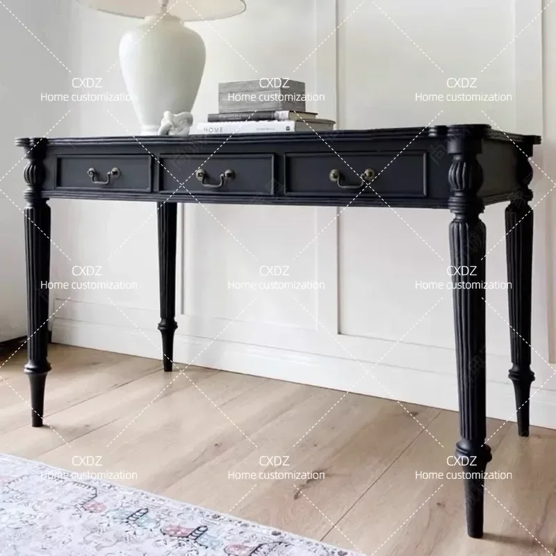 Retro Engraving Solid Wood Desk Medieval Writing Computer Table Simple Light Luxury for Small Apartment Customizable