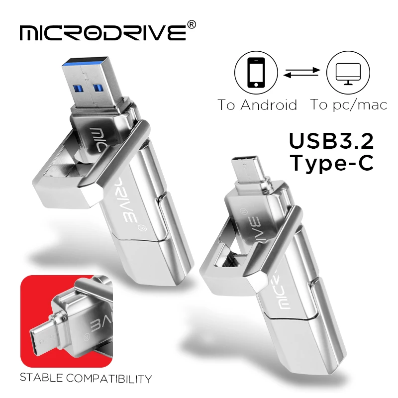TYPE-C Mode Metalen Pen drive 64GB 128GB Waterdichte USB 3.2 Flash Drives 256GB Memory stick relatiegeschenk U disk