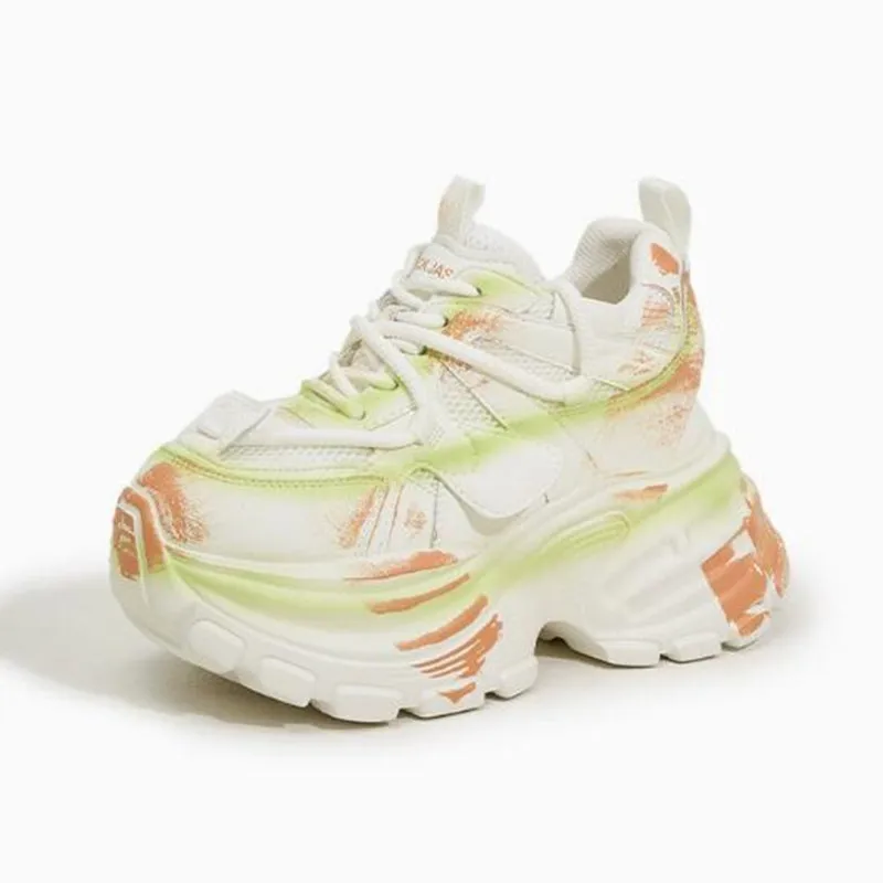 

Женские ретро-кроссовки на массивной подошве 9 см, весна-осень 2026, дышащие, сетчатые, в стиле «папины туфли», с эффектом состаривания, на высокой платформе, вулканизированные, спортивные