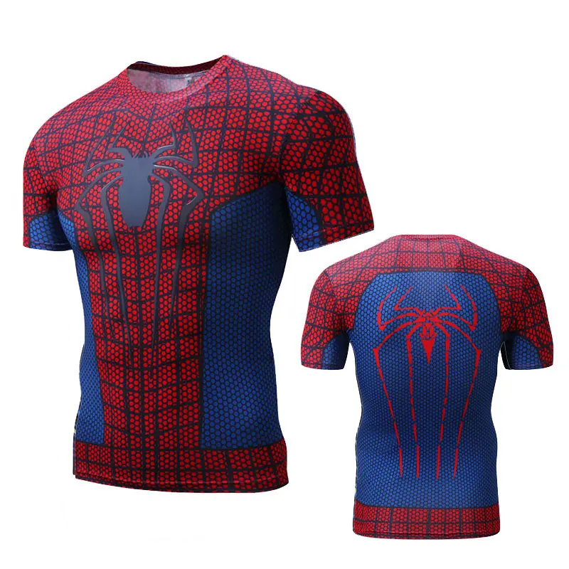 

Дышащая быстросохнущая футболка для фитнеса, эластичное боди, 3D футболка с короткими рукавами и половиной рукавов «Человек-паук»