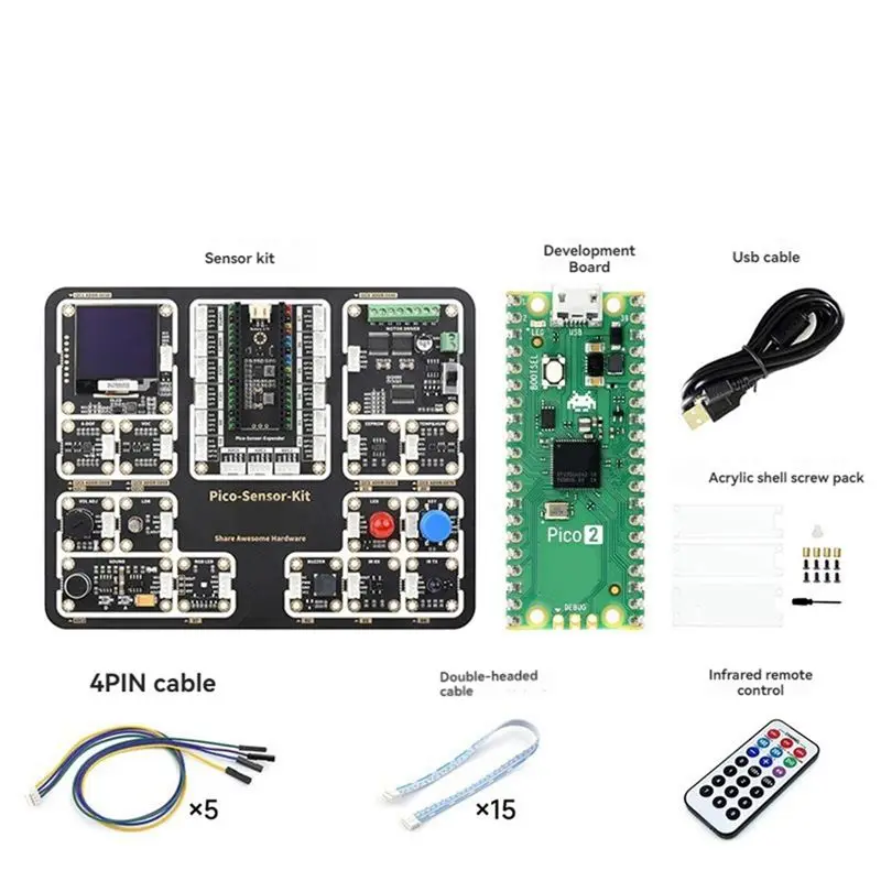 B16C-For Raspberry Pi Pico 2 Sensor Kit Development Board RP2350 Microcontroller Cortex-M33 Hazard3 RISC-V Motherboard