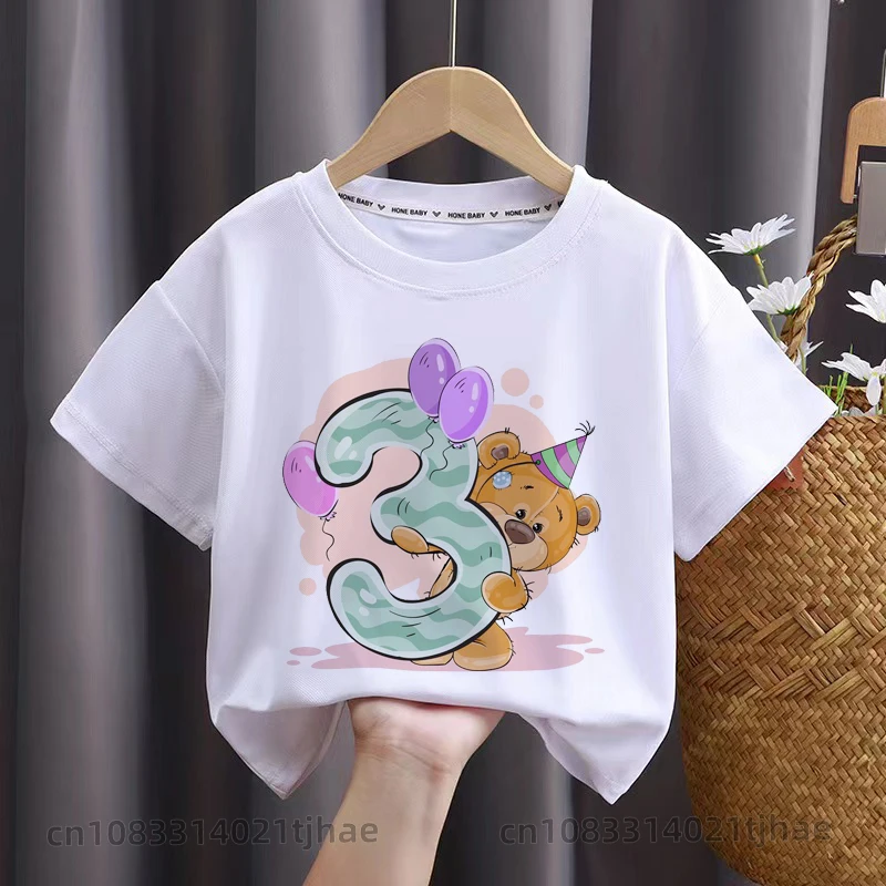 Cartoon Bear Birthday Kids T Shirt 0-9 Birthday T-Shirt  for Baby Wild Tee Girls Party Tshirt Bears Theme Boys Tops