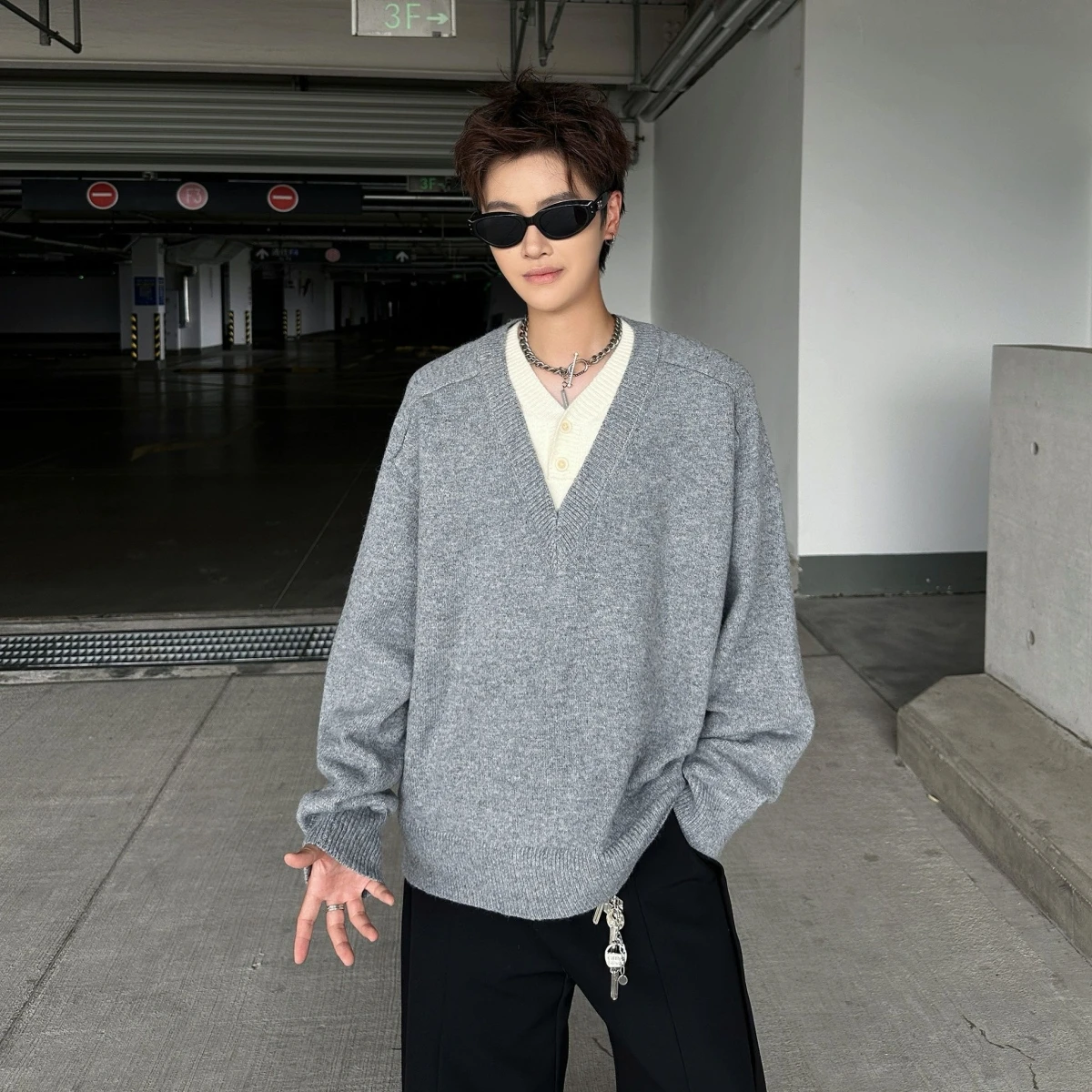 

Autumn Winter Men's V-ne Knitted Sweater Pure Color Blo Casual Sle Long Sve Pullover Faionable Basic Versatile Top