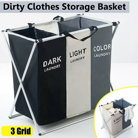 1/3 Grids Dirty Clothes Laundry Basket Storing Waterproof Oxford Storage Bags Portable Foldable Clothing Toy Household Organizer