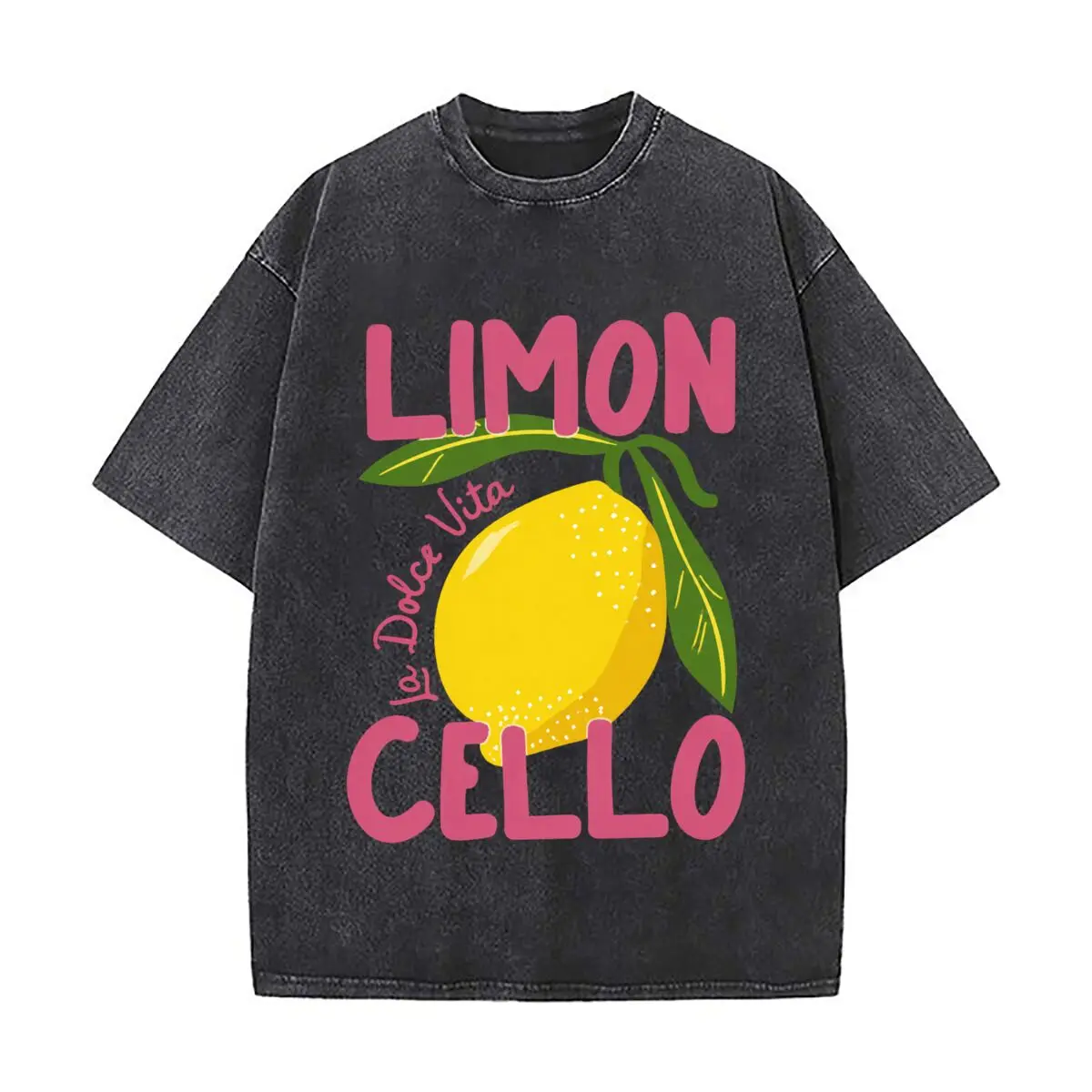 LIMON CELLO Viva La Dolce Lemon Fruit Design Washed Short Sleeve Loose Streetwear Tee Hip Hop