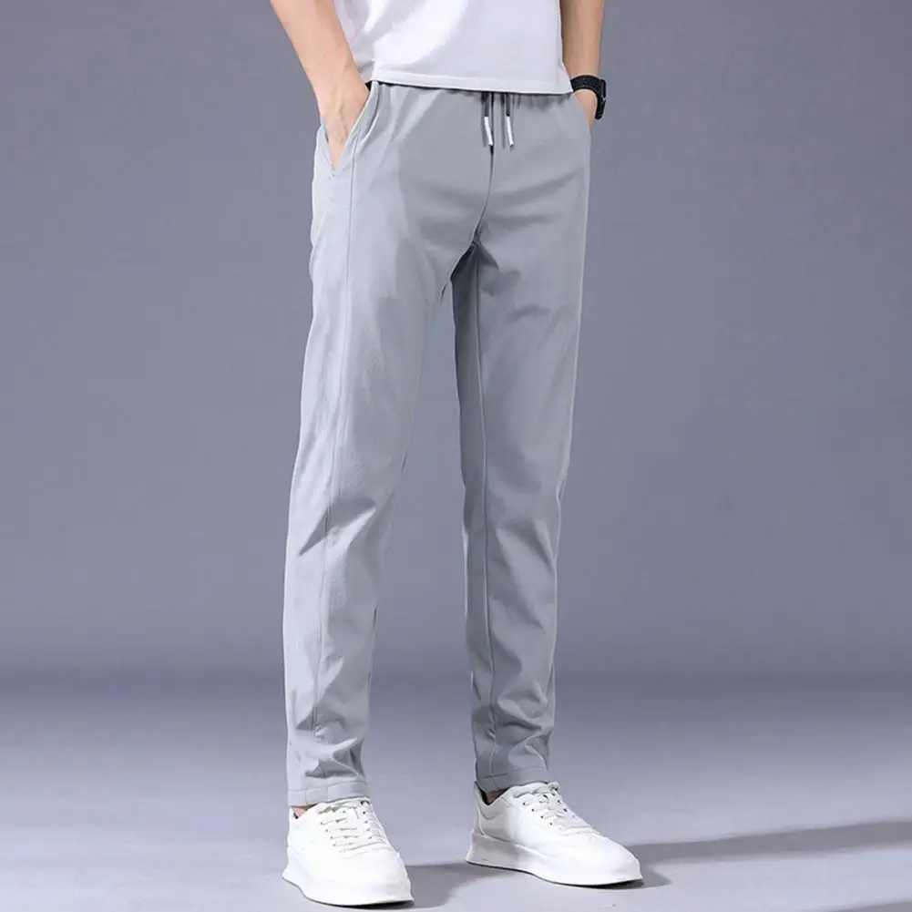 

Ice Silk Men's Pants 2024 Summer New Black Gray Thin Business Casual Pants Outdoor Elastic Breathable Straight Leg Sweatpants