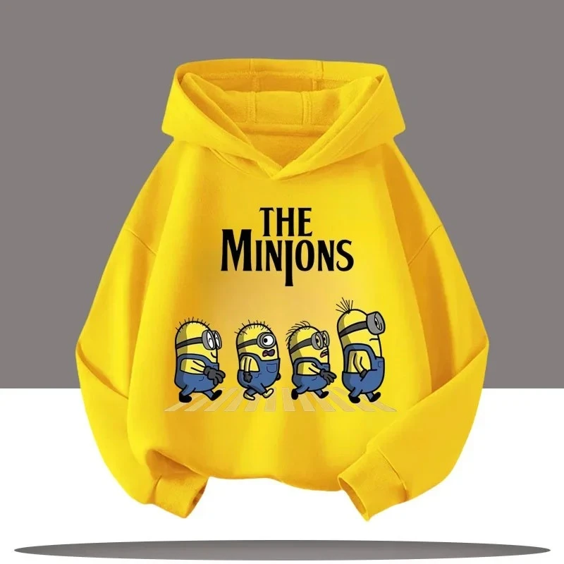 Children's sweatshirt with cute Minions print for autumn/winter, suitable for boys and girls, loose and comfortable, with a hood