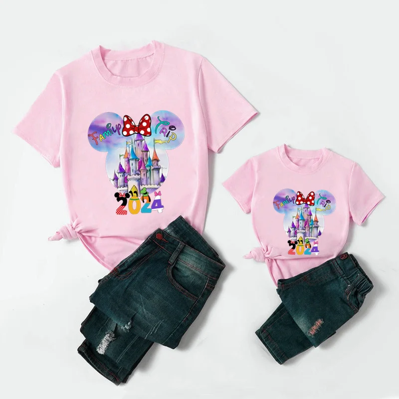 2024 Mickey Minnie Mouse Family Trip Cartoon Patches for Clothes Heat Transfer Stickers DIY T shirt Iron on for Women Appliqued